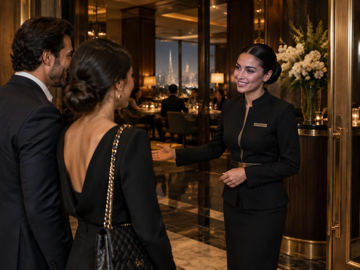 Restaurant hostess welcoming guests